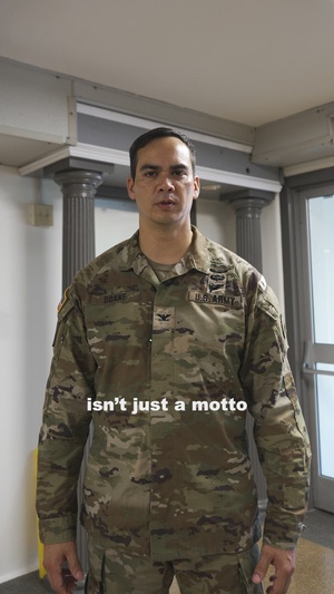 U.S. Army Col. Larry Doane, Joint Task Force D.C. commander, addressing his Task Force members about self-care