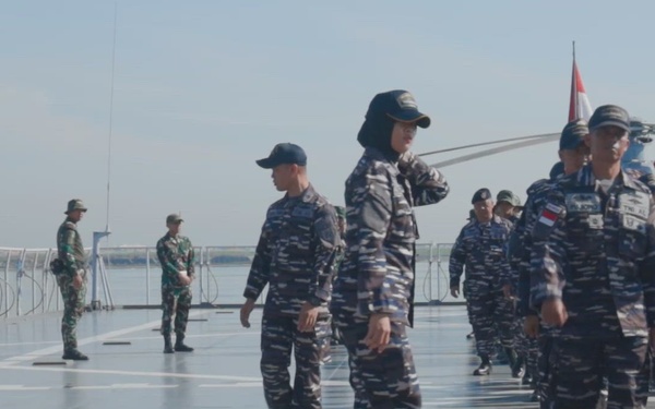 Super Garuda Shield 25 B-Roll: KRI Makassar (MKS 590) departs Jakarta