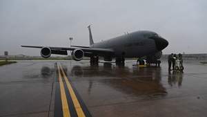 The 100th ARW conducts the first simulated refueling of RAF P-8 Poseidon
