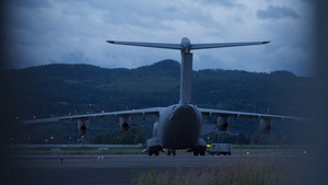 U.S. Marines fly aboard U.K. A400M aircraft to Norwegian Island