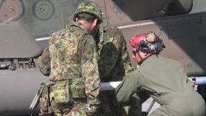 U.S. Marines, Japan Ground Self-Defense Force members load ordnance onto aircraft