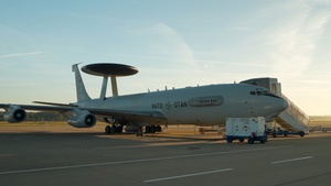 NATO AWACS aircraft patrols Allied airspace for Eastern Sentry (B-ROLL)