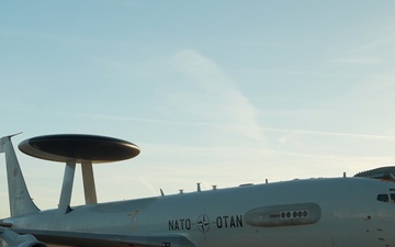 NATO AWACS aircraft patrols Allied airspace for Eastern Sentry (B-ROLL)