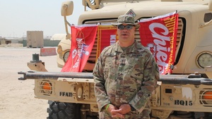 Chief Warrant Officer 3 Lucas Holmes shouts-out the Kansas City Chiefs from Overseas