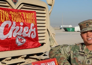 Master Sgt. Jessica Zollmann shouts-out the Kansas City Chiefs from Overseas