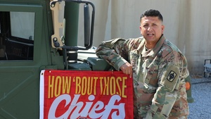 Staff Sgt. Victor Sanchez shouts-out the Kansas City Chiefs from Overseas