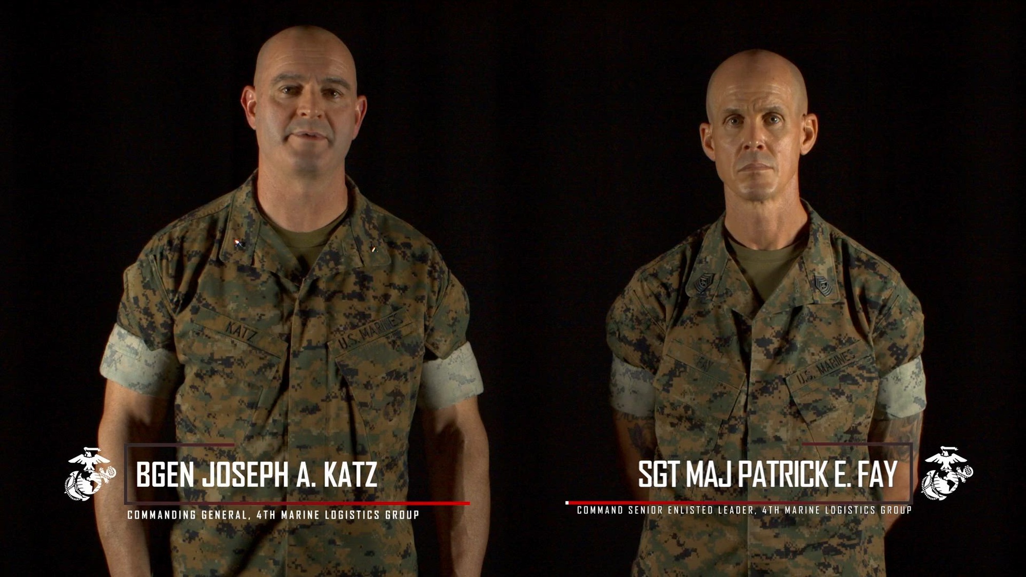 U.S. Marine Corps Brig. Gen. Joseph A. Katz, commanding general of 4th Marine Logistics Group, and Sgt. Maj. Patrick E. Fay, command senior enlisted leader of 4th Marine Logistics Group, speak on 4th MLG’s restructure across the force in New Orleans, September 18, 2025. Katz and Fay highlighted changes that will be made across 4th MLG while maintaining readiness, lethality and capability. (U.S. Marine Corps video by Cpl. Isaiah W. Smith, Lance Cpl. Carlina Holland and Lance Cpl. Owen Long)

By License - This video contains audio from a USMC enterprise licensed asset from Adobe Stock:

"Bouncy, percussive trap beat" by Adobe /https://stock.adobe.com/