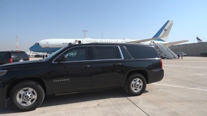 U.S. Vice President JD Vance and Second Lady Usha Vance board their airplane after completing their visit in Israel on October 23, 2025.