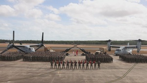 MRF-D 25.3: U.S. Marines participate in MAGTF group photo and coining ceremony