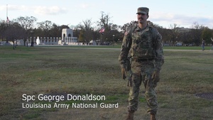 Spc. George Donaldson speaks about his experience supporting Joint Task Force–District of Columbia in Washington