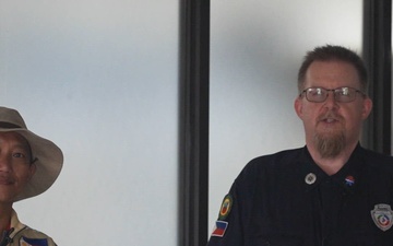 Philippine Disaster Relief Specialists Conduct Interview During Relief Operations Supported by US Military in Virac, Philippines