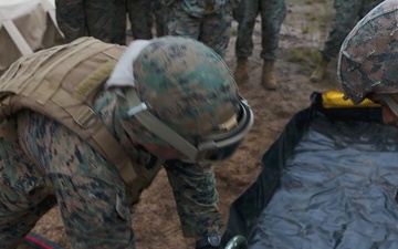 U.S. Marines from across II MEF rehearse setting up a forward arming and refueling point while forward deployed