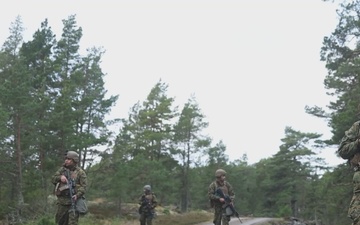 U.S. Marines establish a secured area during a bilateral exercise while deployed in the Baltic sea