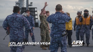 U.S. Marines, Sailors and JMSDF members conduct flight operations aboard the JS Kaga in the Pacific Ocean, 2025