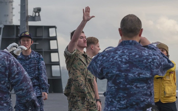 U.S. Marines, Sailors and JMSDF members conduct flight operations aboard the JS Kaga in the Pacific Ocean, 2025