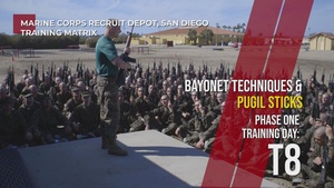 Bayonet Techniques, Bayonet Assault Course, Pugil Sticks I - Day T8, Phase One, MCRDSD Training Matrix