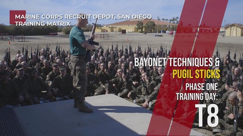 Bayonet Techniques, Bayonet Assault Course, Pugil Sticks I - Day T8, Phase One, MCRDSD Training Matrix
