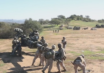 B-Roll: 1st Bn., 11th Marines set-up howitzer during Steel Knight 25