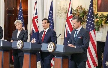 Secretary Rubio delivers remarks with Secretary of War Pete Hegseth, Australian Deputy Prime Minister and Defense Minister Richard Marles, and Australian Foreign Minister Penny Wong