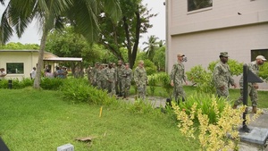 Sailors attend command master chief pinning ceremony on Diego Garcia