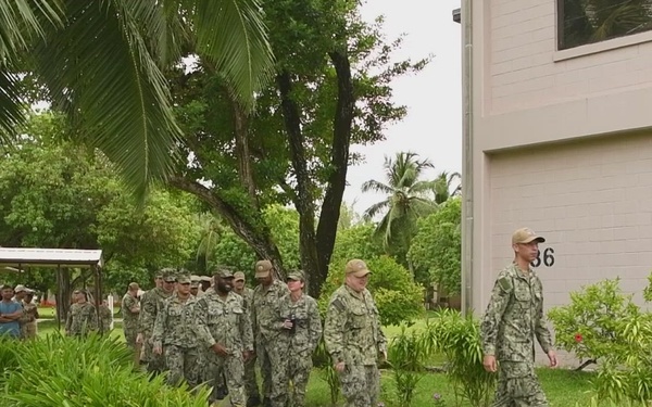 Sailors attend command master chief pinning ceremony on Diego Garcia