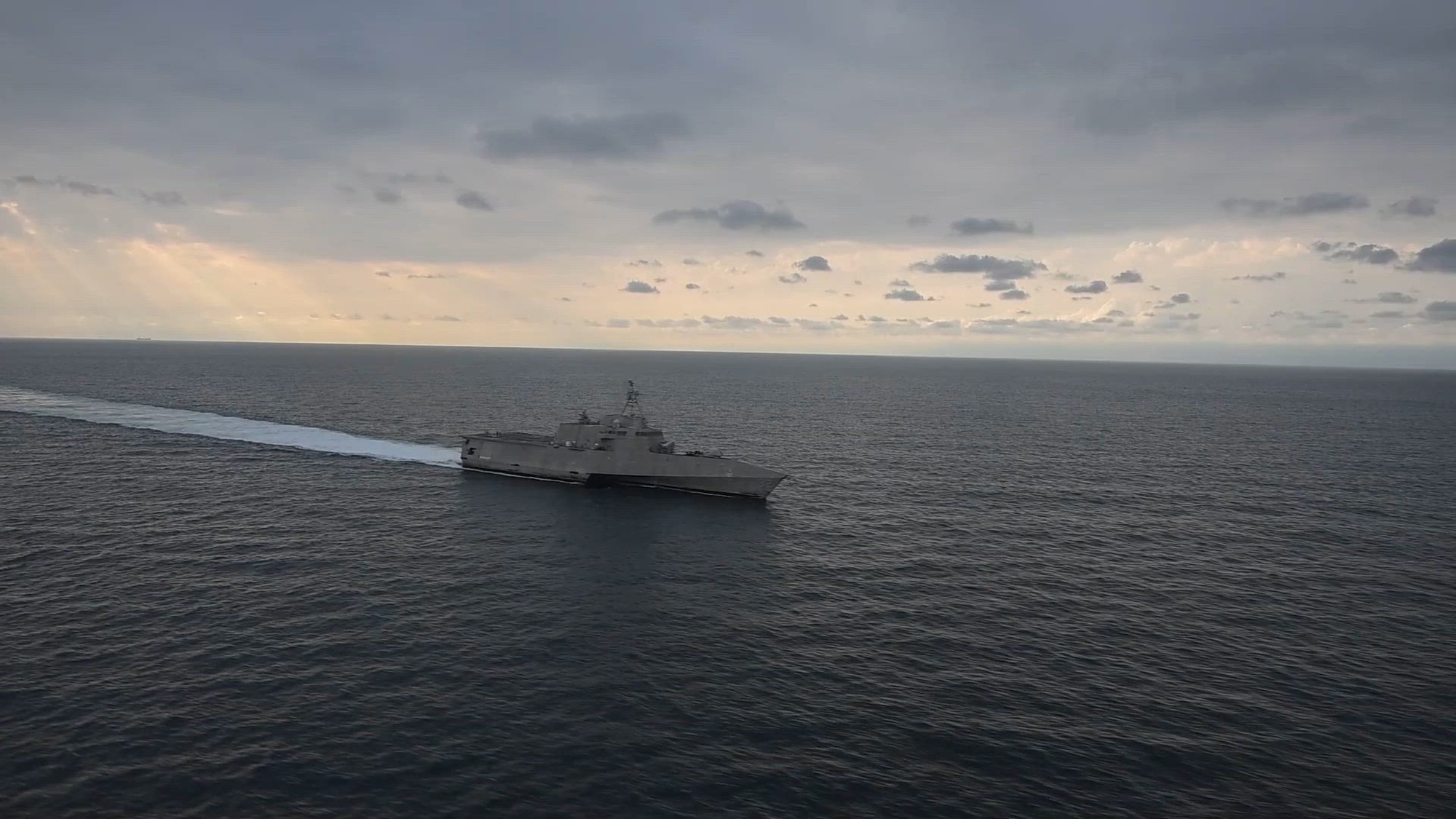 ARABIAN GULF (Dec. 16, 2025) The Independence-class littoral combat ship USS Santa Barbara (LCS32) successfully launches a Low-cost Unmanned Combat Attack System (LUCAS) from the flight deck while transiting the Arabian Gulf, Dec. 16. Task Force 59 operated the LUCAS drone, which is part of Task Force Scorpion Strike, a one-way attack drone squadron recently deployed to the Middle East to strengthen regional security and deterrence.