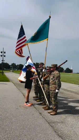 Local veterans participate in the Fort Leonard Wood Army Birthday Streamer Ceremony (Vertical)