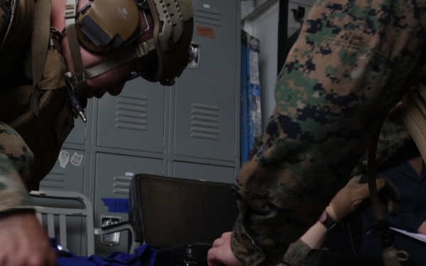 31st MEU | U.S. Navy Sailors conduct a Cherrypicker Drill aboard the USS Tripoli