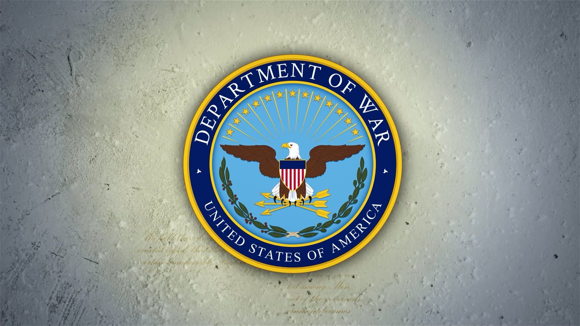 Department of War logo against a textured off-white background..
