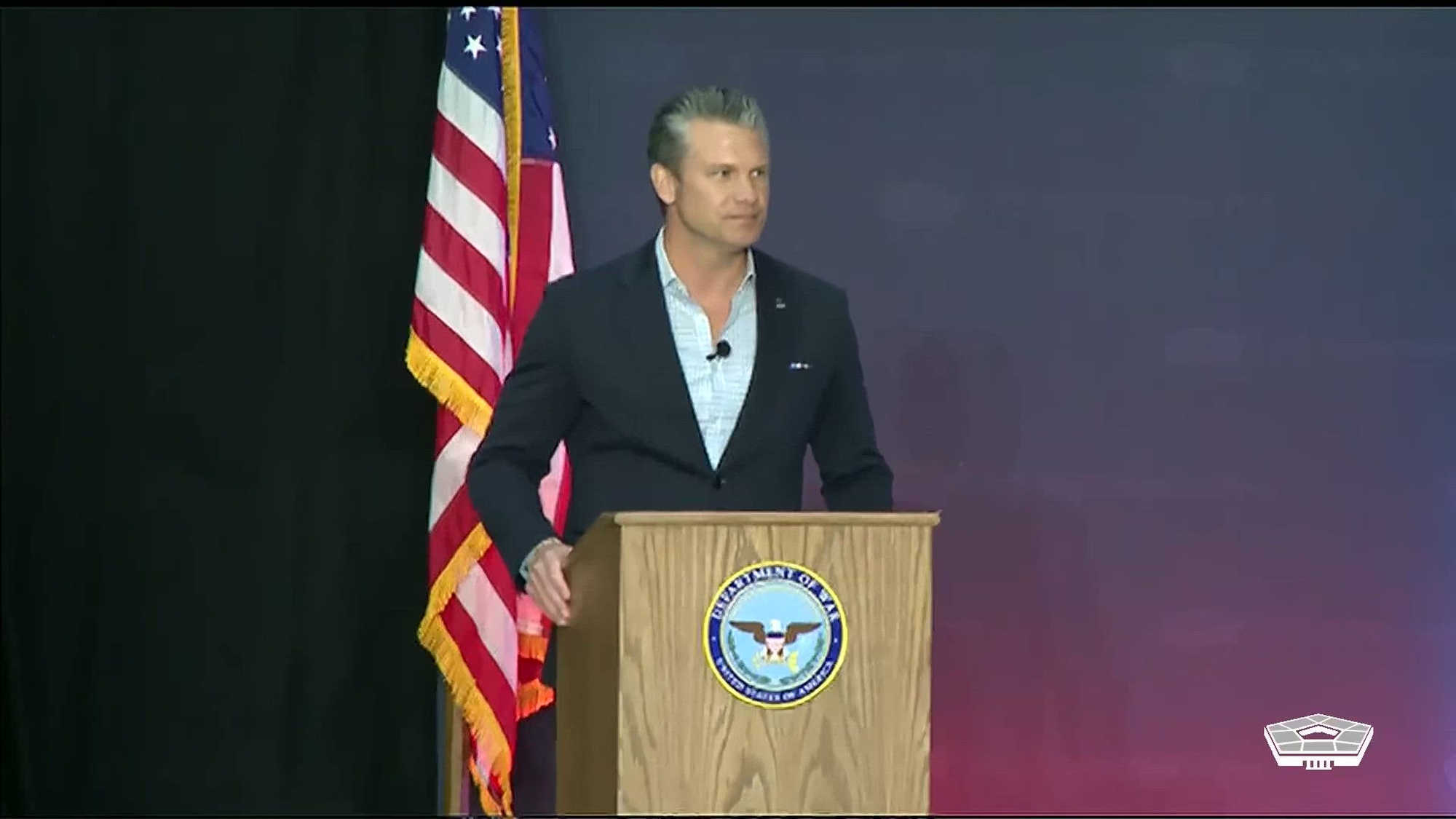 Secretary of War Pete Hegseth speaks during the nationwide "Arsenal of Freedom" tour at a stop in Newport News, Va., Jan. 5, 2026.