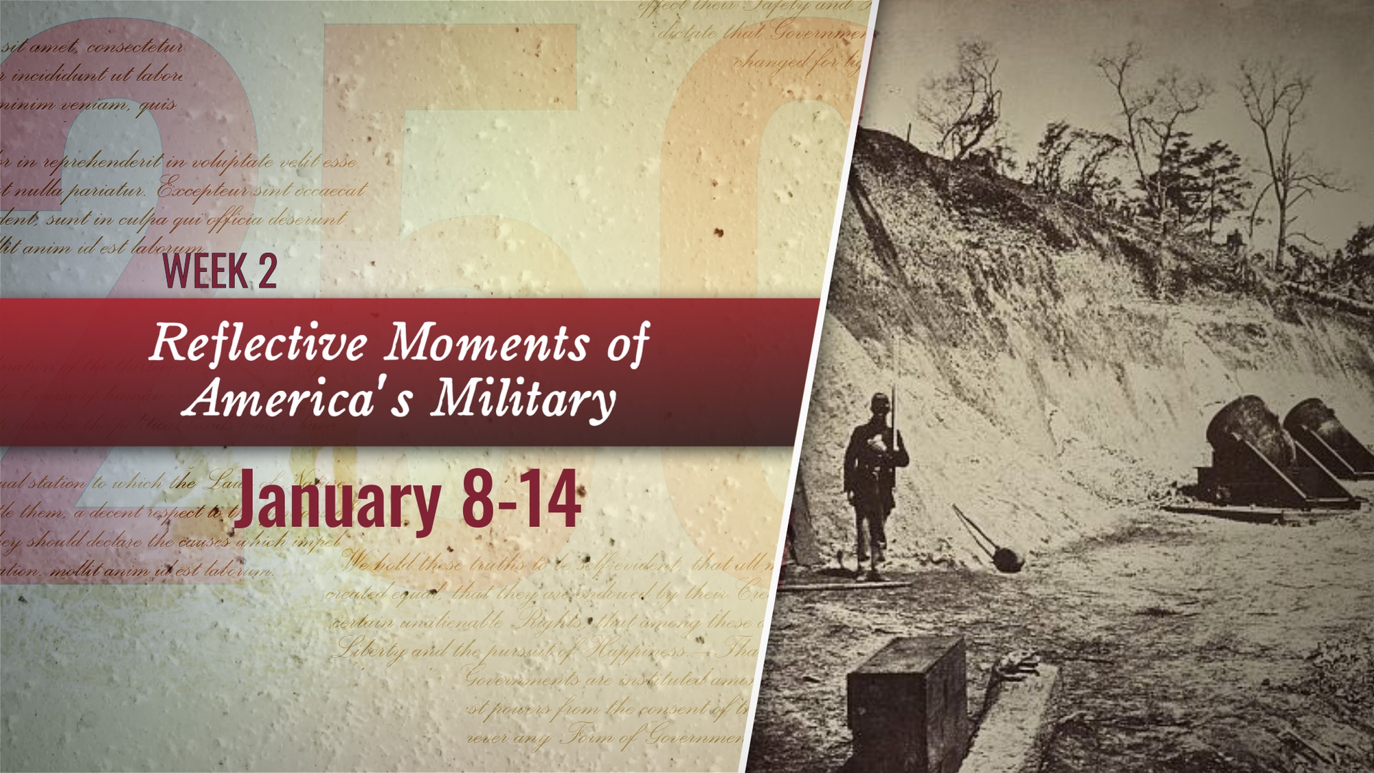 Video covering week two for the War Department’s Reflective Moments of America’s Military series, highlighting significant moments in America’s 250-year military history. (DOW Video by Air Force Staff Sgt. Jonathan Anderson)