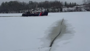 Coast Guard Cutters Bridle and Tackle break ice on Penobscot Bay