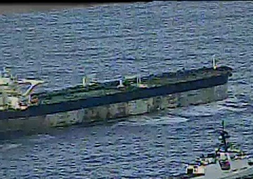 Coast Guard Cutter Munro monitors oil tanker Bella 1 in North Atlantic Ocean