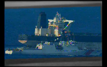 Coast Guard Cutter Munro monitors oil tanker Bella 1 in North Atlantic Ocean