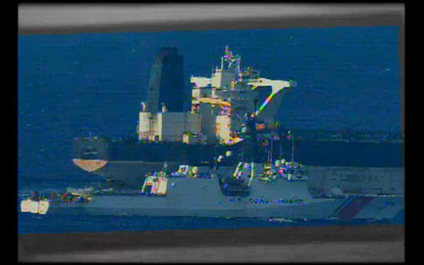 Coast Guard Cutter Munro monitors oil tanker Bella 1 in North Atlantic Ocean