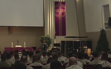 U.S. Marines and Sailors attend 1 Degree of Separation comedy show