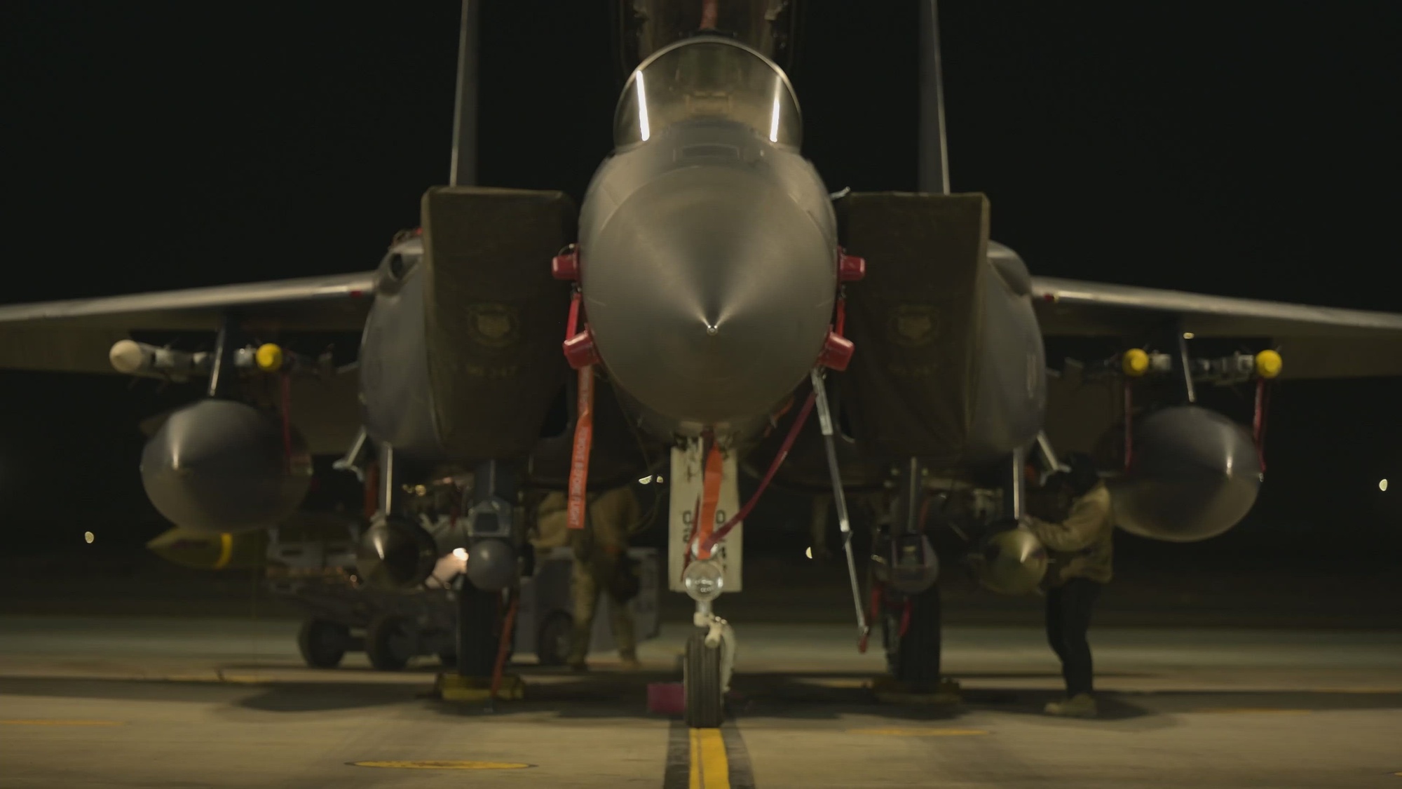 U.S. CENTRAL COMMAND AREA OF RESPONSIBILITY (Jan. 10, 2026) U.S. Airmen prepare F-15E Strike Eagles for flight from a base in the U.S. Central Command area of responsibility in support of Operation Hawkeye Strike, Jan. 10, 2026. (U.S. Air Force video)