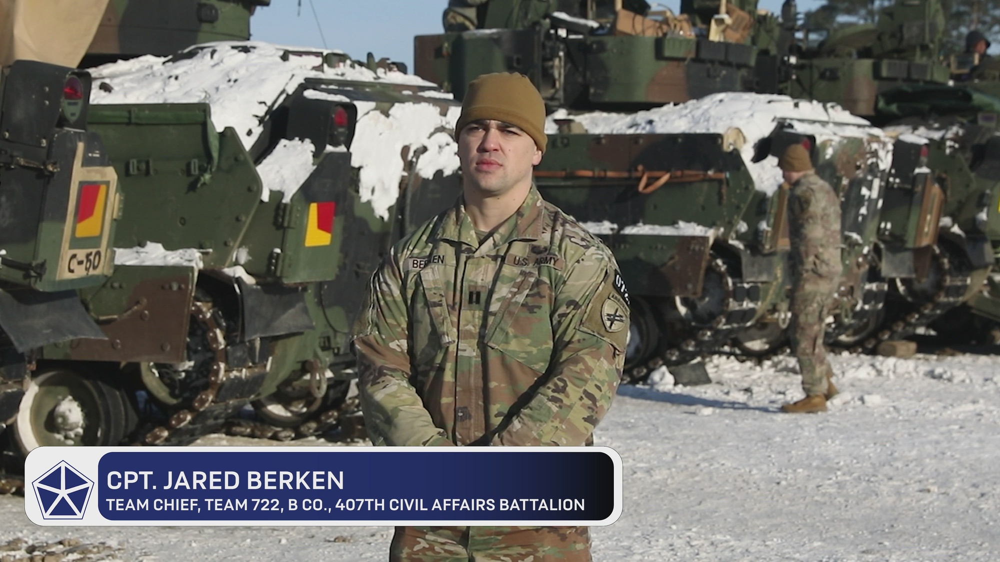 U.S. Army Cpt. Jared Berken and Staff Sgt. Brandon Beaver, assigned to Team 722, Bravo Company, 407th Civil Affairs Battalion, speak on the interoperability and joint training between the U.S. Army, Lithuanian Riflemen’s Union and Lithuanian Armed Forces during Unified Partners '26, Jan 14-17, 2026, at the Soldier Center on General Silvestras Žukauskas Training Area, Pabradė, Lithuania. Unified Partners '26 continued to strengthen the enduring partnership between the U.S. and Lithuania, reaffirming a shared commitment to collective defense, regional security, and the strength of the NATO Alliance. (U.S. Army photo by Sgt. Asher Atkinson)