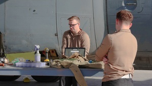386th AEW Aircraft Metals Specialists Perform Maintenance on a C-130