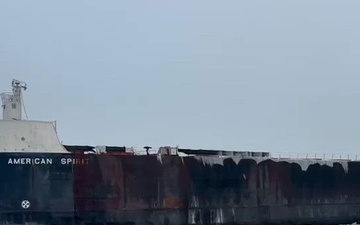 Coast Guard Cutter Neah Bay (WTGB 105) assists icebound vessel on Lake Erie