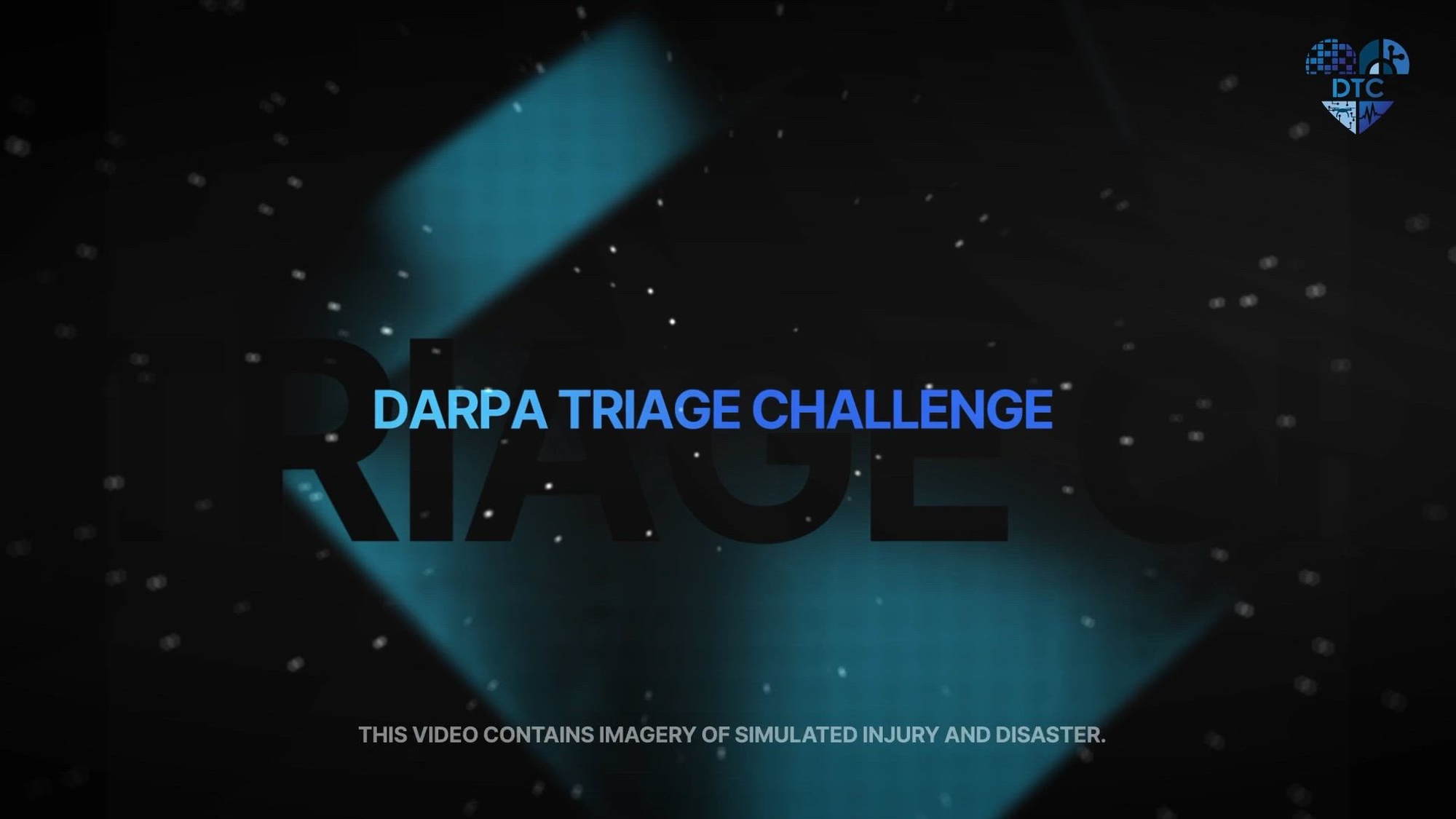 "DARPA Triage Challenge" against a dark starry field of blue and black.