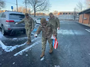 Georgia SDF Spreads Salt in Toccoa Parking Lot (B-Roll)