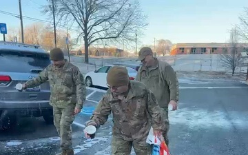 Georgia SDF Spreads Salt in Toccoa Parking Lot (B-Roll)