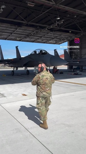 Kingsley Field Crew Chief Taxis an F-15