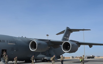 Airmen arrive at an undisclosed location within CENTCOM AOR