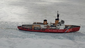 USCGC Polar Star (WAGB 10) escorts motor vessel Stena Polaris through the ice-covered Ross Sea to McMurdo Station during Operation Deep Freeze 2026