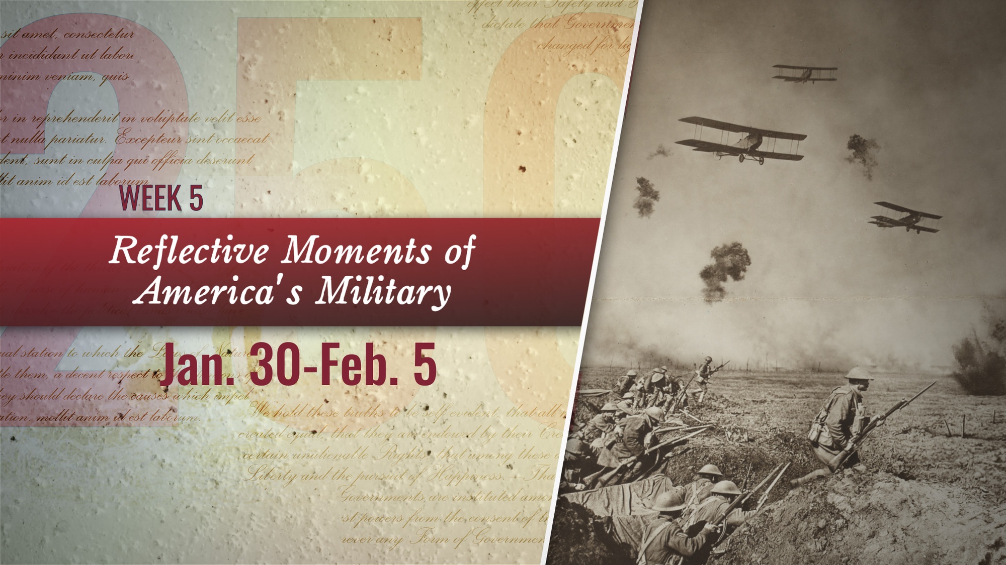 Video covering week five for the War Department’s Reflective Moments of America’s Military series, highlighting significant moments in America’s 250-year military history. (DOW Video by Air Force Staff Sgt. Jonathan Anderson)