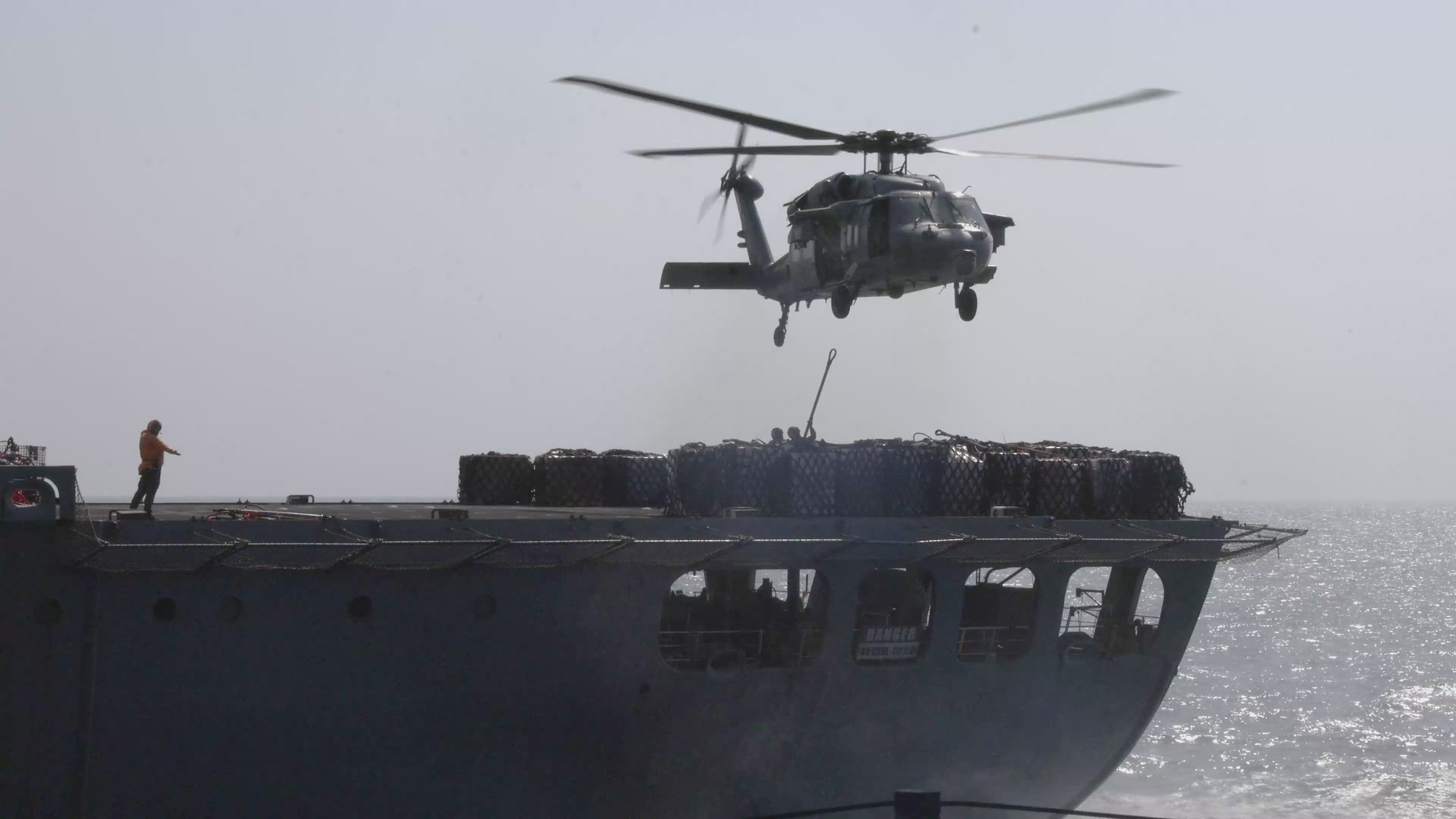 Nimitz-class aircraft carrier USS Abraham Lincoln (CVN 72) conducts a replenishment-at-sea with Henry J. Kaiser-class USNS Henry J. Kaiser (TAO-187) in the Arabian Sea, Jan. 31, 2026. Abraham Lincoln is deployed to the U.S. 5th Fleet area of operations to support maritime security and stability in the U.S. Central Command area of responsibility. (U.S. Navy video by Mass Communication Specialist Seaman Zoe Simpson)