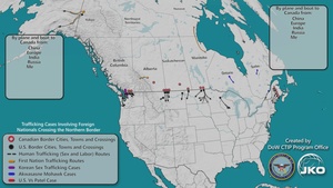 DoW CTIP Map of Human Trafficking Routes Across U.S. Northern Border