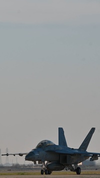 F-18 Super Hornet arrives for Super Bowl LX